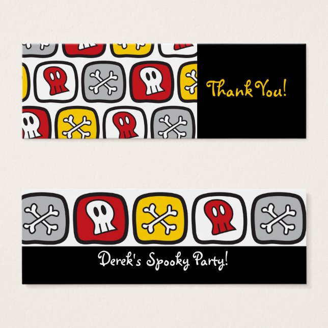 Cartoon Skulls & Bones Halloween Party Favour Tag (Front & Back)