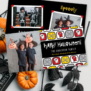 Cartoon Skulls & Bones Kid's Happy Halloween Photo Holiday Card