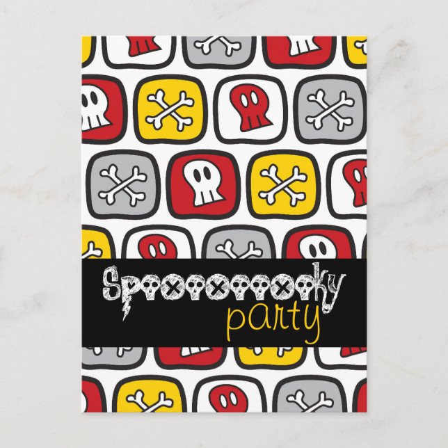 Cartoon Skulls & Bones Pattern Halloween Party Invitation Postcard (Front)