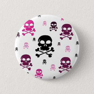 Cartoon Skulls Collage - Pink 6 Cm Round Badge