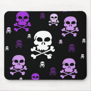 Cartoon Skulls Collage - Purple Mouse Pad
