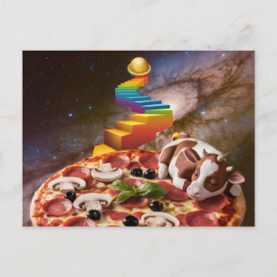 Cartoon Sleeping Cow on a Pizza Postcard