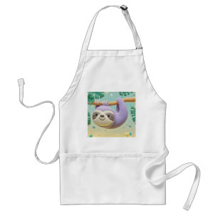 Cartoon sloth hanging on tree branch standard apron