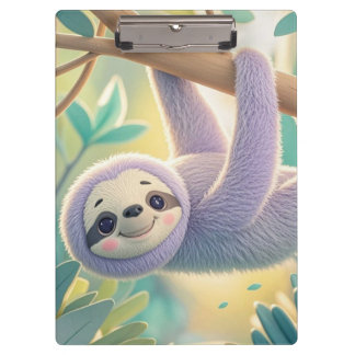 Cartoon sloth hanging upside-down from a branch  clipboard