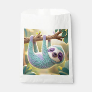 Cartoon sloth hanging upside-down from a branch favour bags