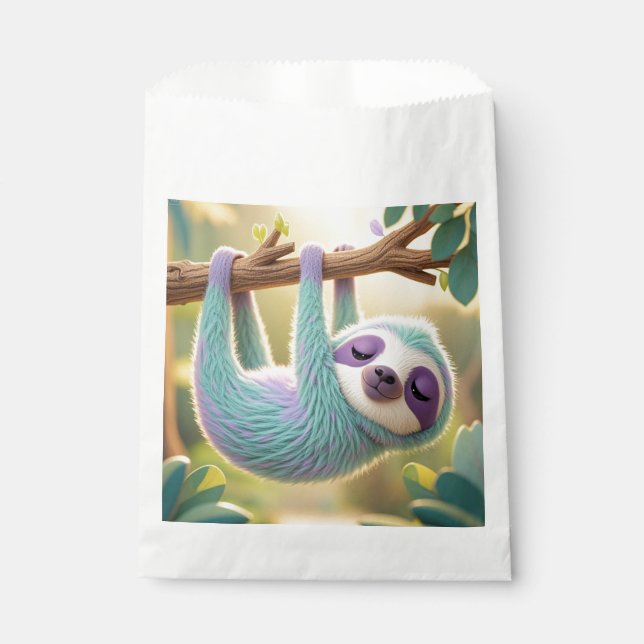 Cartoon sloth hanging upside-down from a branch  favour bags (Front)