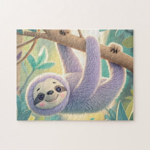 Cartoon sloth hanging upside-down from a branch  jigsaw puzzle