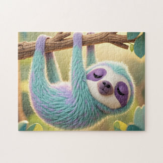 Cartoon sloth hanging upside-down from a branch jigsaw puzzle