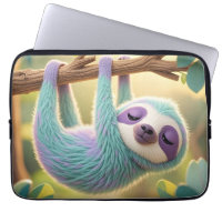 Cartoon sloth hanging upside-down from a branch 
