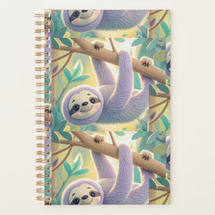 Cartoon sloth hanging upside-down from a branch  planner