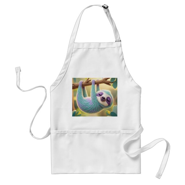 Cartoon sloth hanging upside-down from a branch  standard apron (Front)
