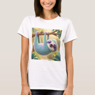Cartoon sloth hanging upside-down from a branch  T-Shirt