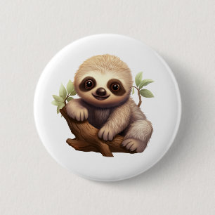 Cartoon sloth illustration 6 cm round badge