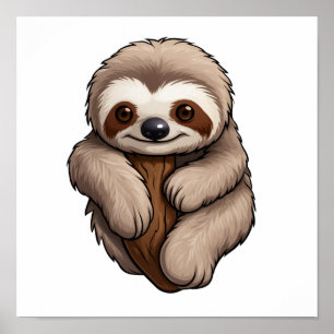 Cartoon sloth illustration poster