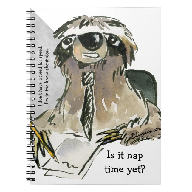 Cartoon Sloth Nap Time Spiral Notebook (Front)