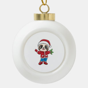 Cartoon Sloth Wearing Christmas Ceramic Ball Christmas Ornament