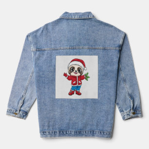 Cartoon Sloth Wearing Christmas Denim Jacket