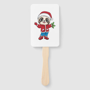 Cartoon Sloth Wearing Christmas Hand Fan