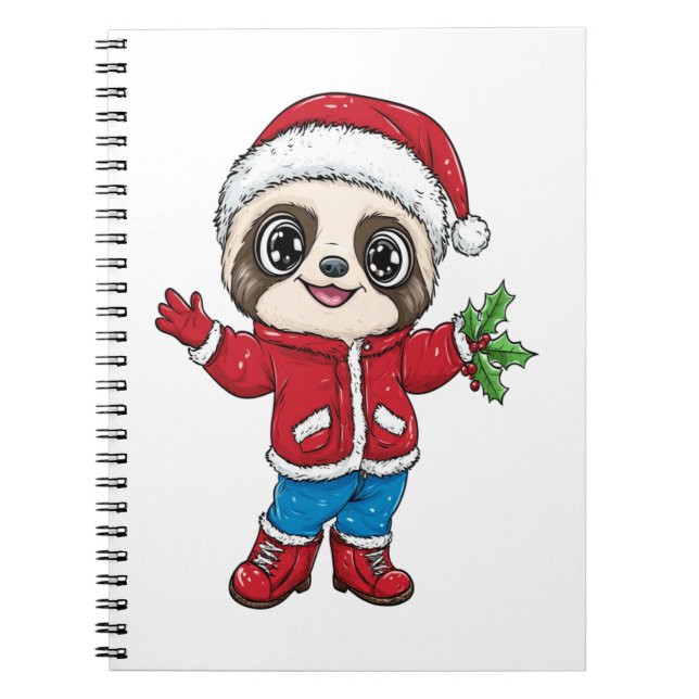 Cartoon Sloth Wearing Christmas Notebook (Front)