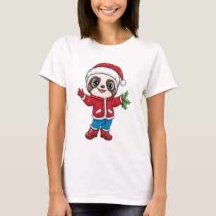 Cartoon Sloth Wearing Christmas T-Shirt