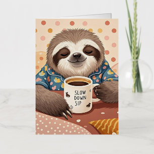 Cartoon sloth with exaggerated sleepy eyes  foil greeting card