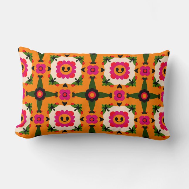 Cartoon Smiling Flowers Lumbar Cushion (Front)