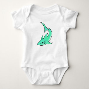 cartoon smiling shark mint blue green ocean animal baby bodysuit