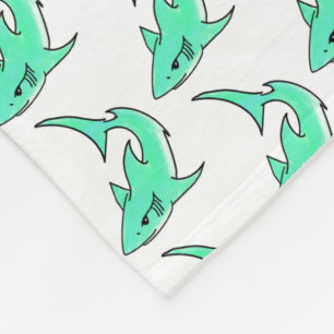 cartoon smiling shark mint blue green ocean animal fleece blanket