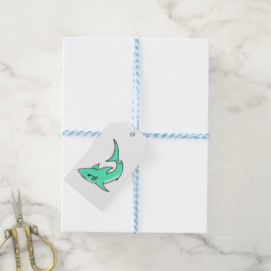 cartoon smiling shark mint blue green ocean animal gift tags