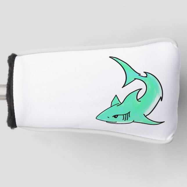 cartoon smiling shark mint blue green ocean animal golf head cover (Front)