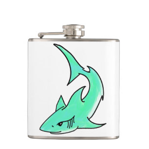 cartoon smiling shark mint blue green ocean animal hip flask