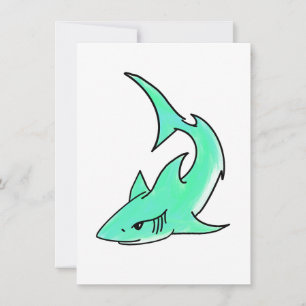 cartoon smiling shark mint blue green ocean animal holiday card