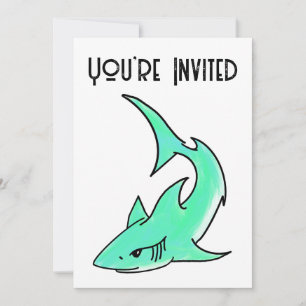 cartoon smiling shark mint blue green ocean animal invitation