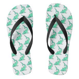 cartoon smiling shark mint blue green ocean animal jandals