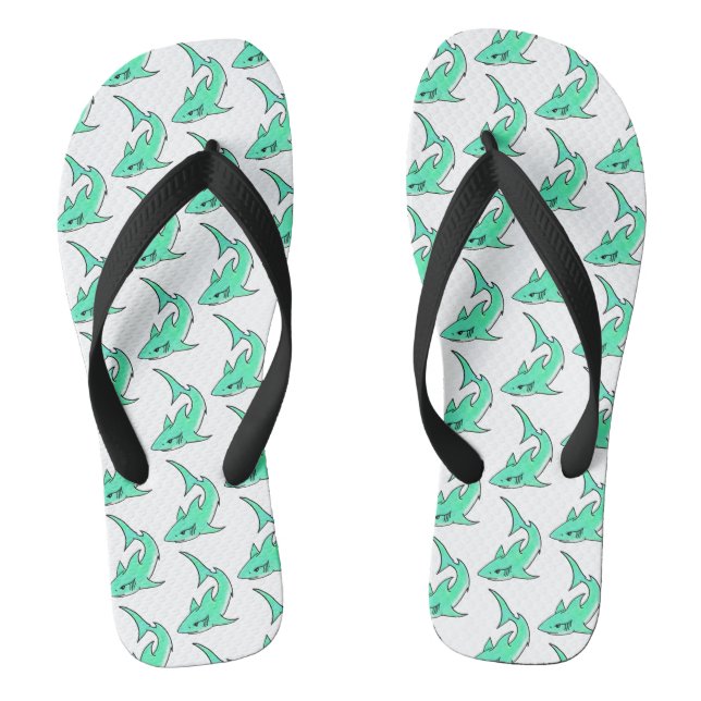 cartoon smiling shark mint blue green ocean animal jandals (Footbed)