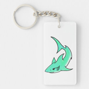 cartoon smiling shark mint blue green ocean animal key ring