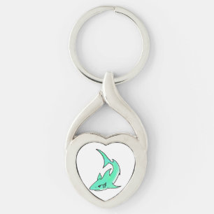 cartoon smiling shark mint blue green ocean animal key ring