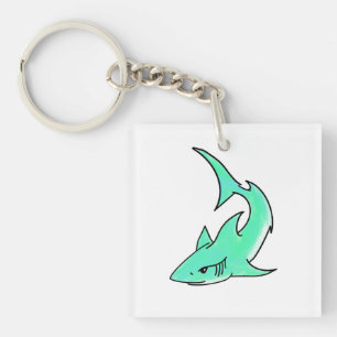 cartoon smiling shark mint blue green ocean animal key ring