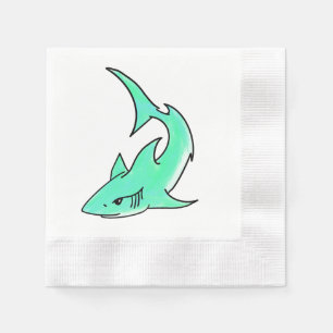 cartoon smiling shark mint blue green ocean animal napkin