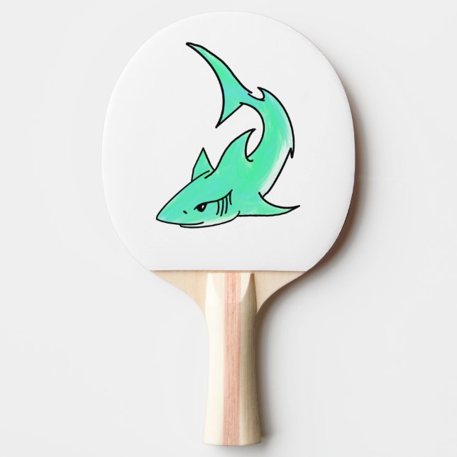 cartoon smiling shark mint blue green ocean animal ping pong paddle (Front)