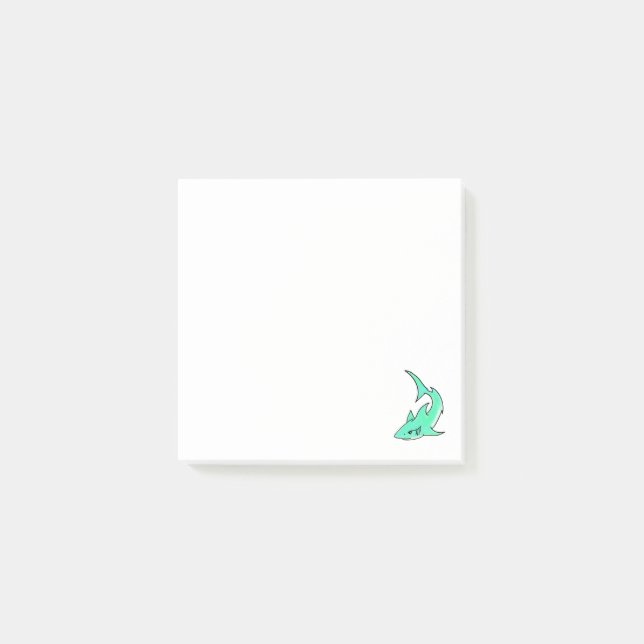 cartoon smiling shark mint blue green ocean animal post-it notes (Front)