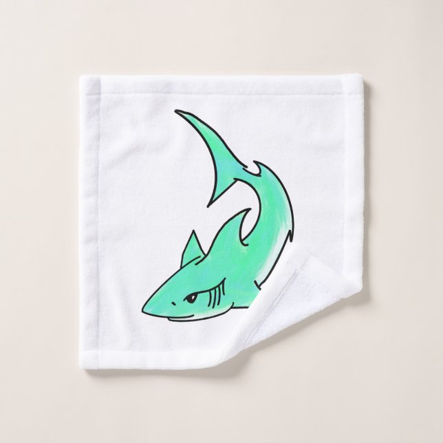 cartoon smiling shark mint blue green ocean animal wash cloth (Wash Cloth)