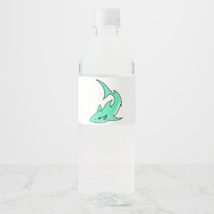 cartoon smiling shark mint blue green ocean animal water bottle label
