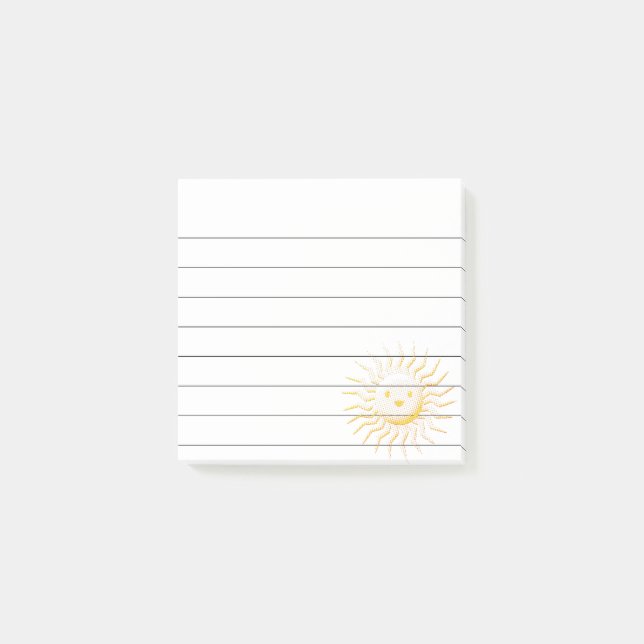 Cartoon Smiling Sun Face Lined 3x3 Post-it Notes (Front)