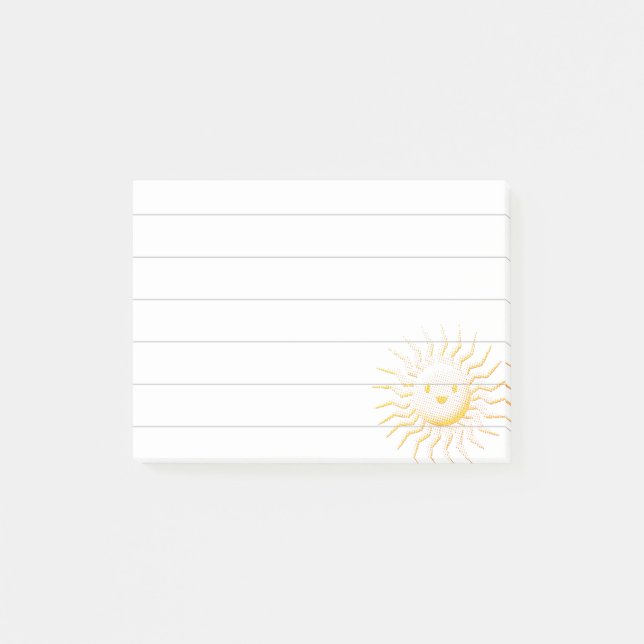 Cartoon Smiling Sun Face Lined 4x3 Post-it Notes (Front)