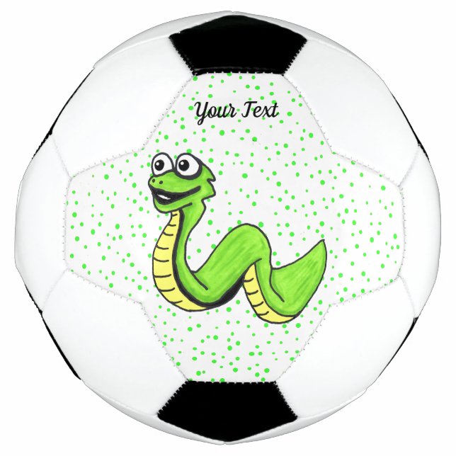 Cartoon Snake Vibrant Green Yellow on Polka Dots Soccer Ball (Front)