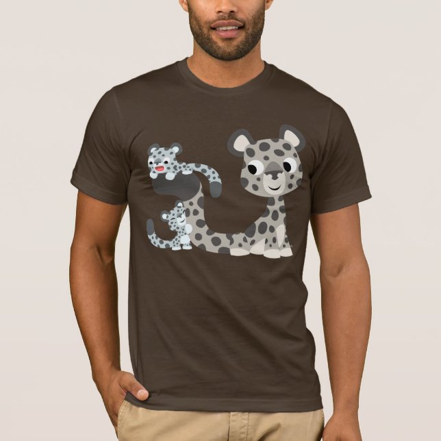 Cartoon Snow Leopard and Cubs T-shirt (Front)