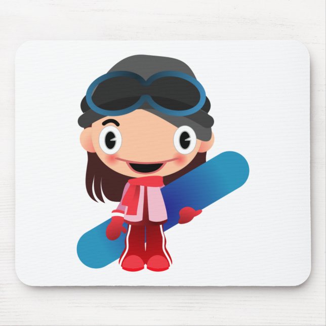 Cartoon Snowboarder Girl Mouse Pad (Front)