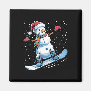 Cartoon Snowboarding Snowman With Santa Hat Christ Magnet