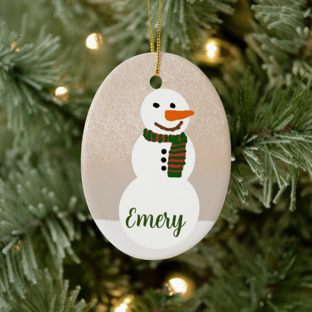 Cartoon Snowman (Customisable Name) Ceramic Tree Decoration (Tree)